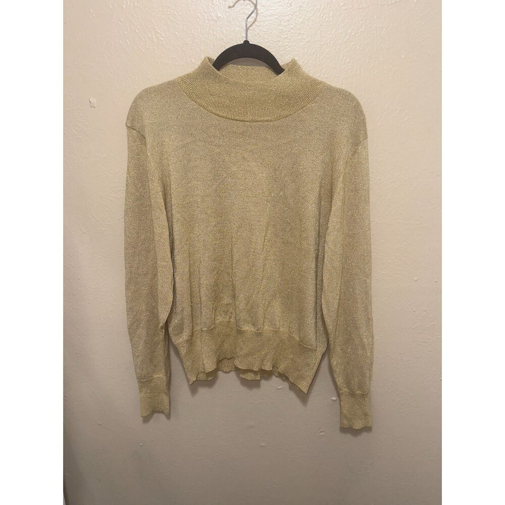 Vintage Bechamel Knitted Gold Metallic Mock Neck Long Sleeve Top Size Mโ